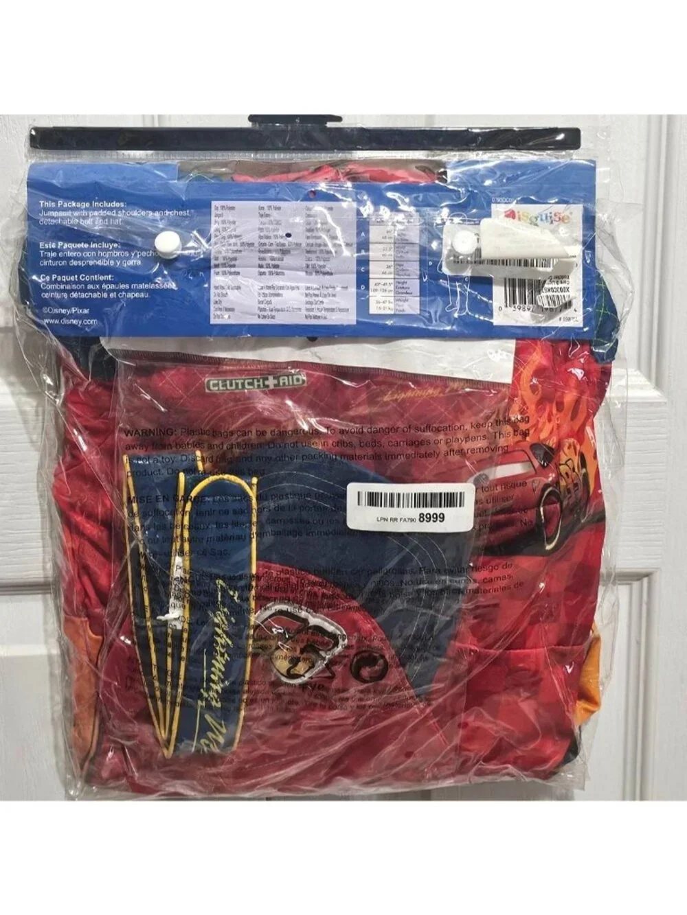 Cars 3 Lightning McQueen Muscle Costume Boys 4-6 Disney Pixar Racing Belt Hat